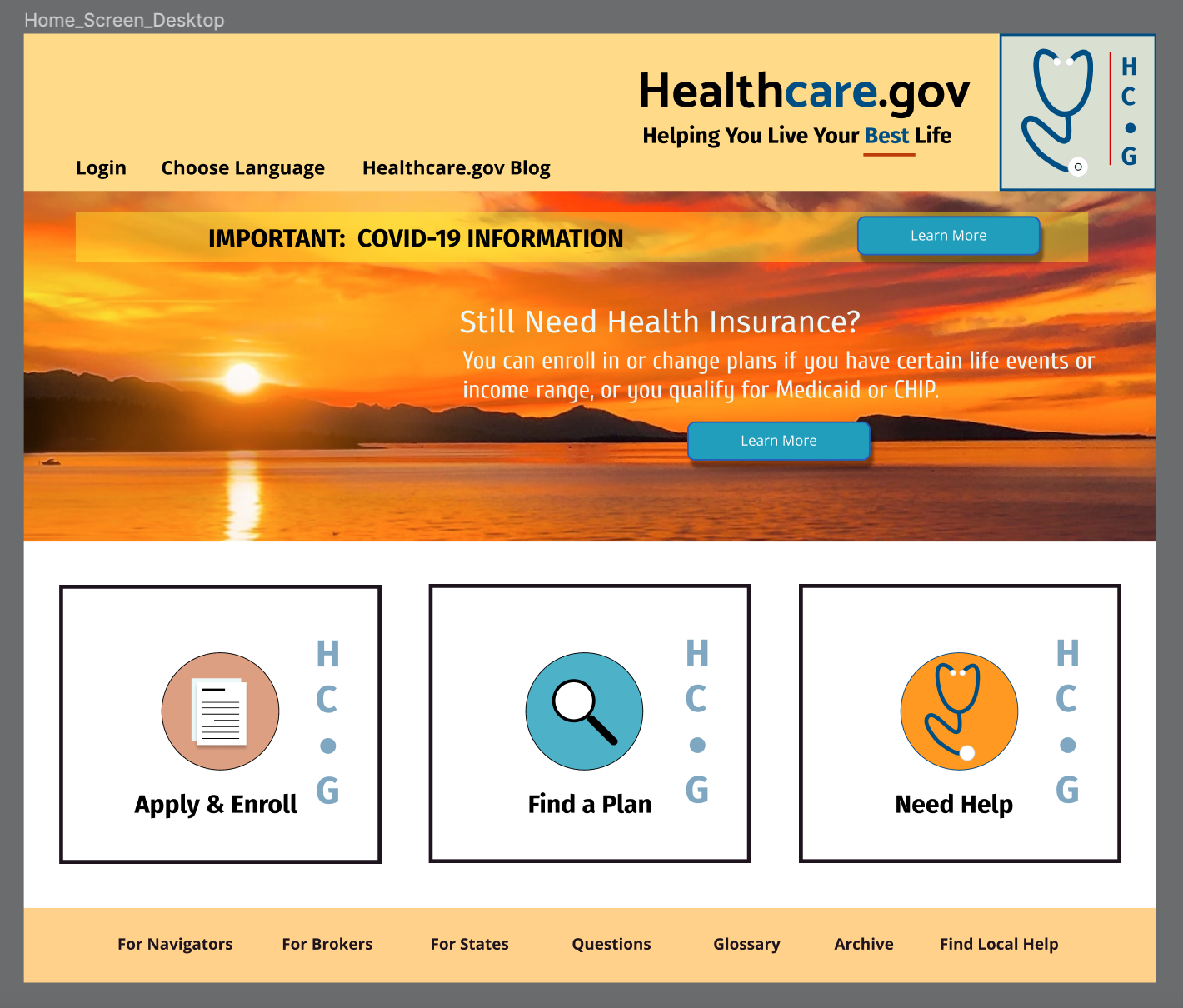High-fidelity Mockup of Redesigned Desktop Home Page.