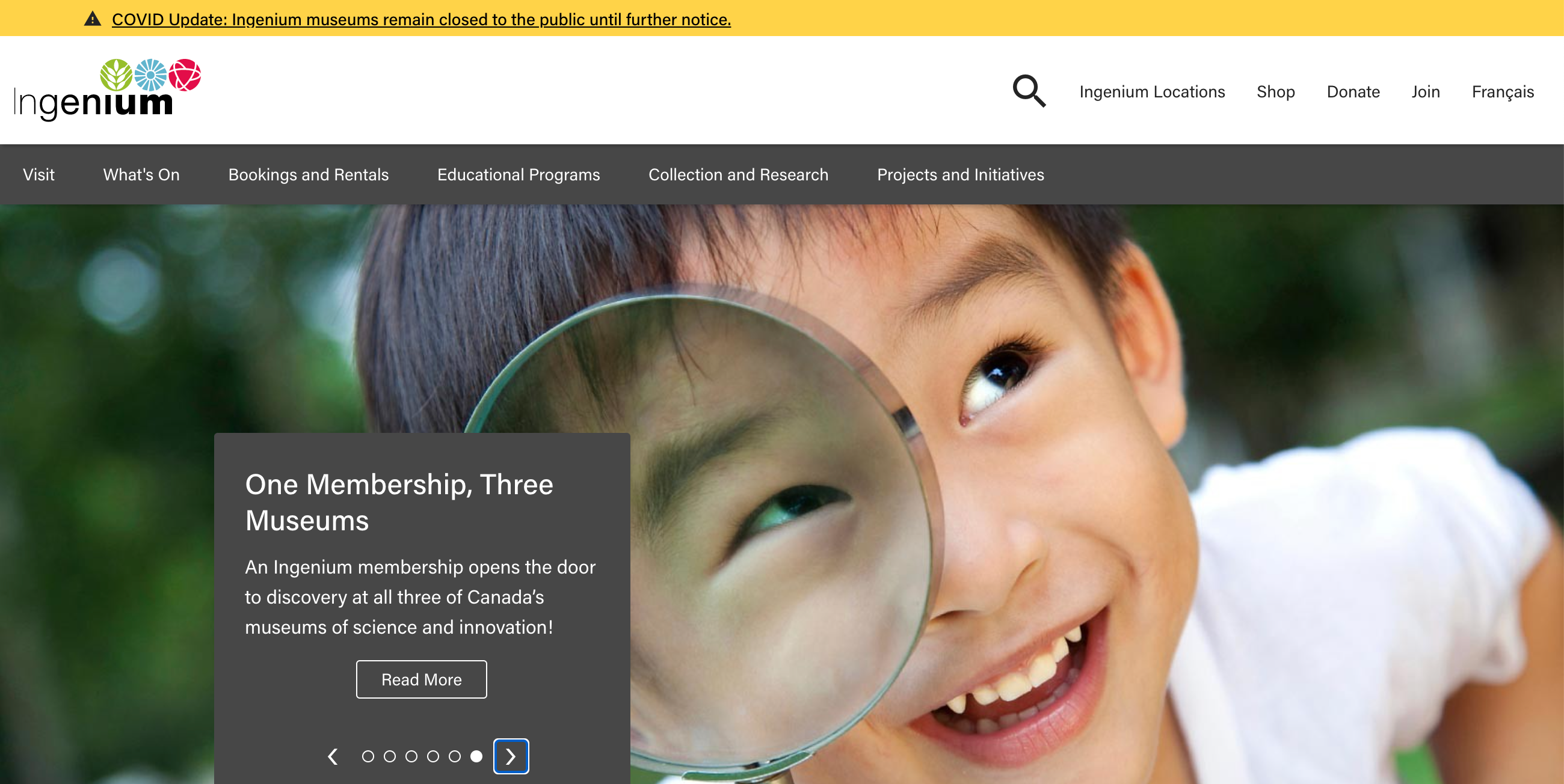 Screenshot of the Ingenium Canada Website Landing Page.