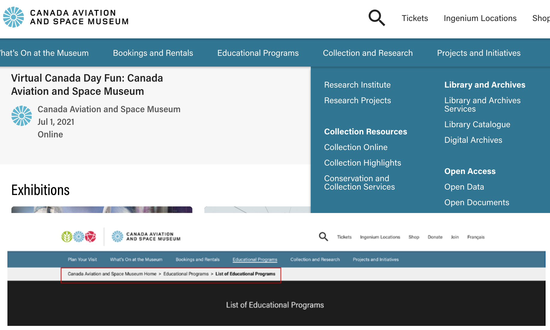 Screenshot of recommendations for site.